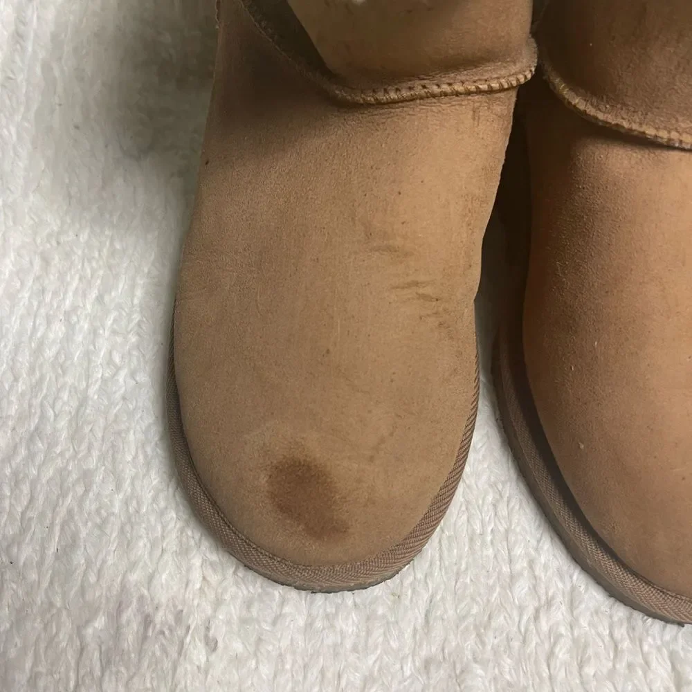 Kookaburra leather suede Tan Fur-Lined Ankle wedge slip on Boots SZ9